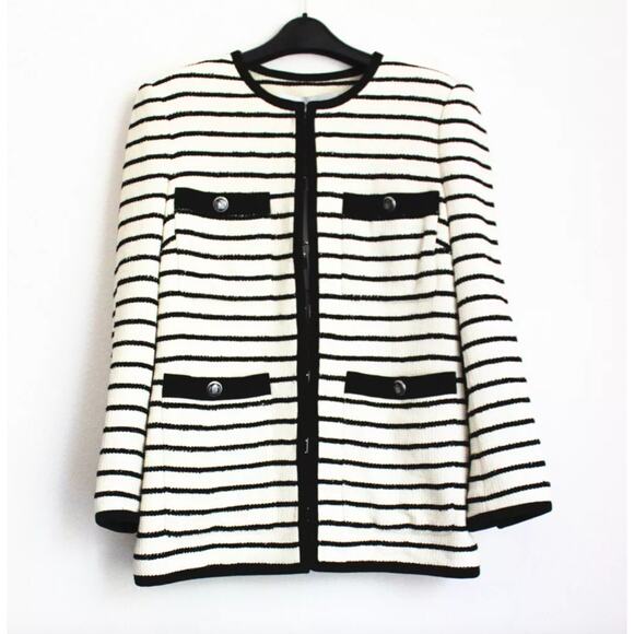 $798 NWT Veronica Beard Foster Dickey Jacket Blazer Tweed Black & White Sz 8 - Picture 2 of 11